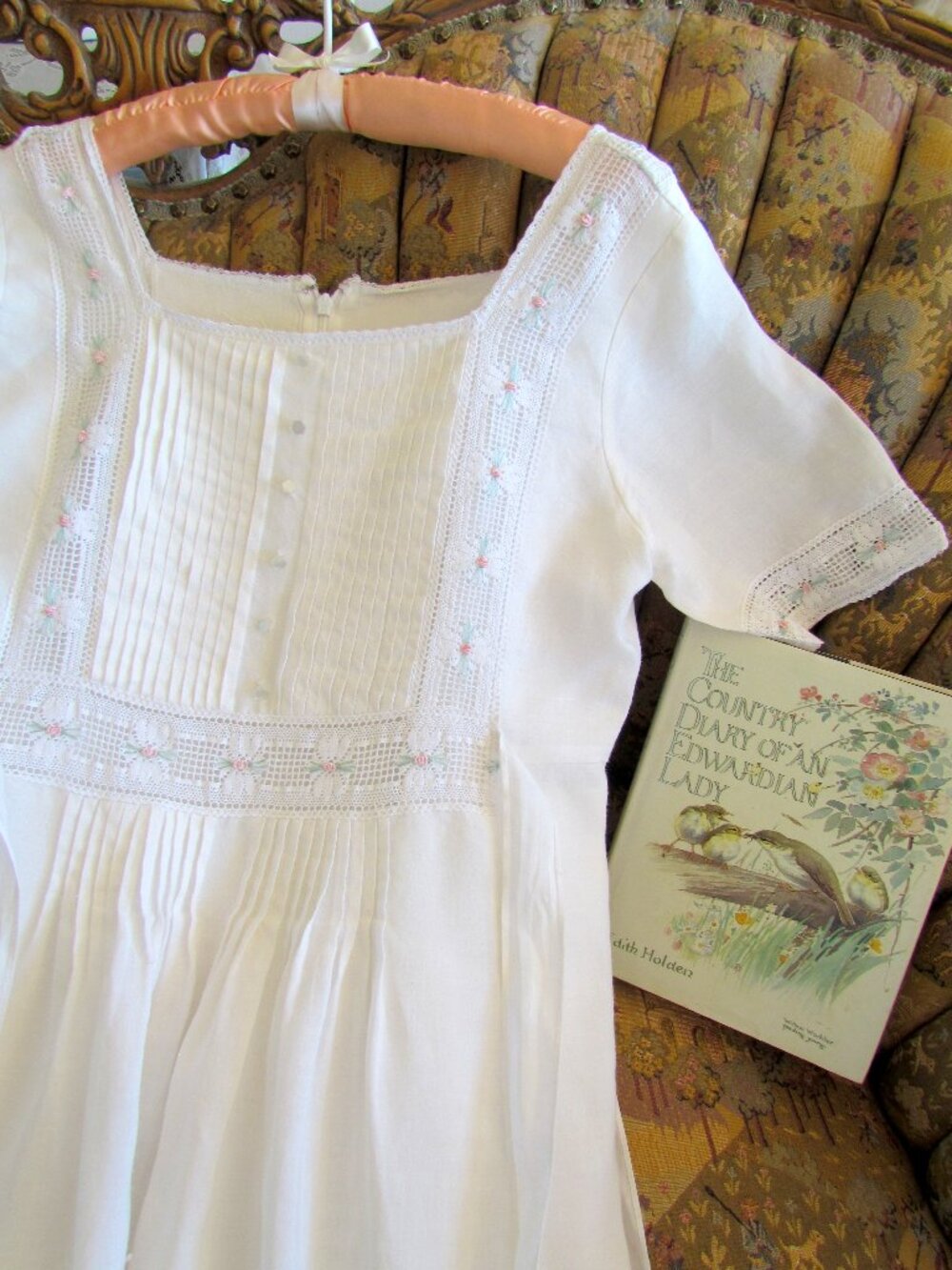 EDWARDIAN-STYLE WHITE DRESS, 8, ROMANTIC SUSAN BRISTOL VINTAGE; LINED RAMIE, EUC - Picture 10 of 12